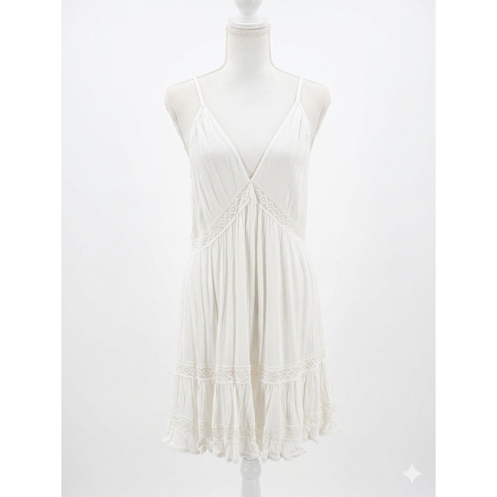AQUA Swim Ivory Lace Trim Gauze Mini Dress Cover-Up 92322BCH white Medium